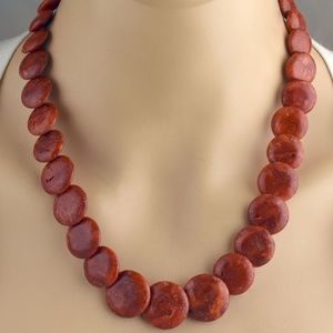 Graduated Sponge Coral Lentil Bead Necklace Set